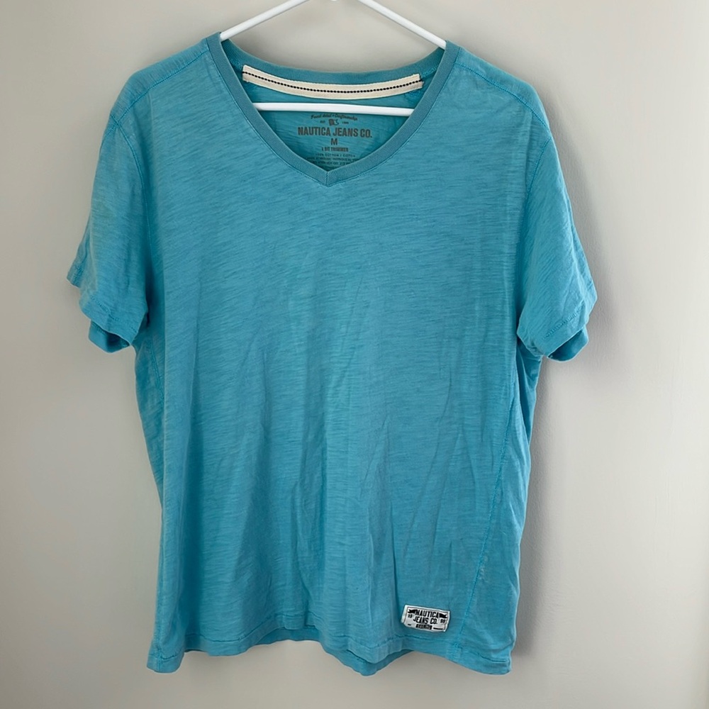 NAUTICA JEANS CO. Aqua Short Sleeved  V-neck T-Shirt